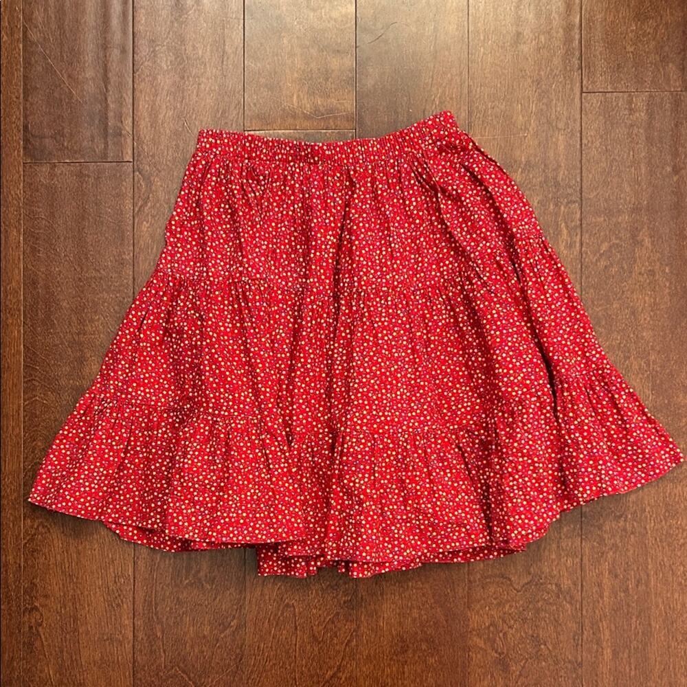 Adorable Vintage 70s Kid’s Red Ditsy Floral Tiered Skirt, Size 12